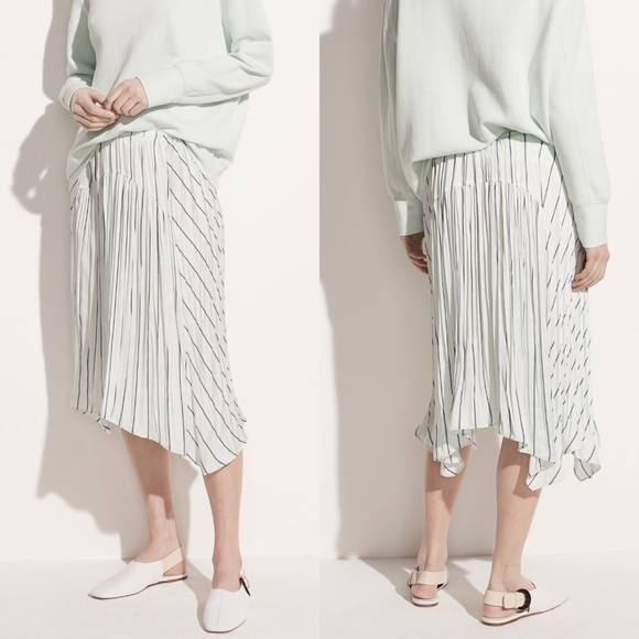 NWT Vince Silky Striped Paneled Asymmetrical Midi Skirt in Mint Sz. S - Picture 1 of 5
